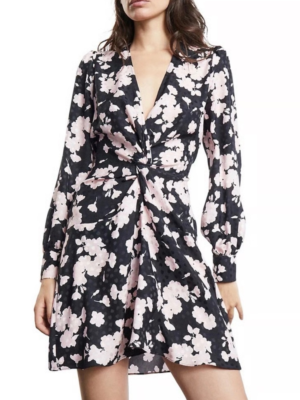 The Kooples Japanese Flower Mini Dress, Size 3, US L 8/10, Color Black/Pale Pink
